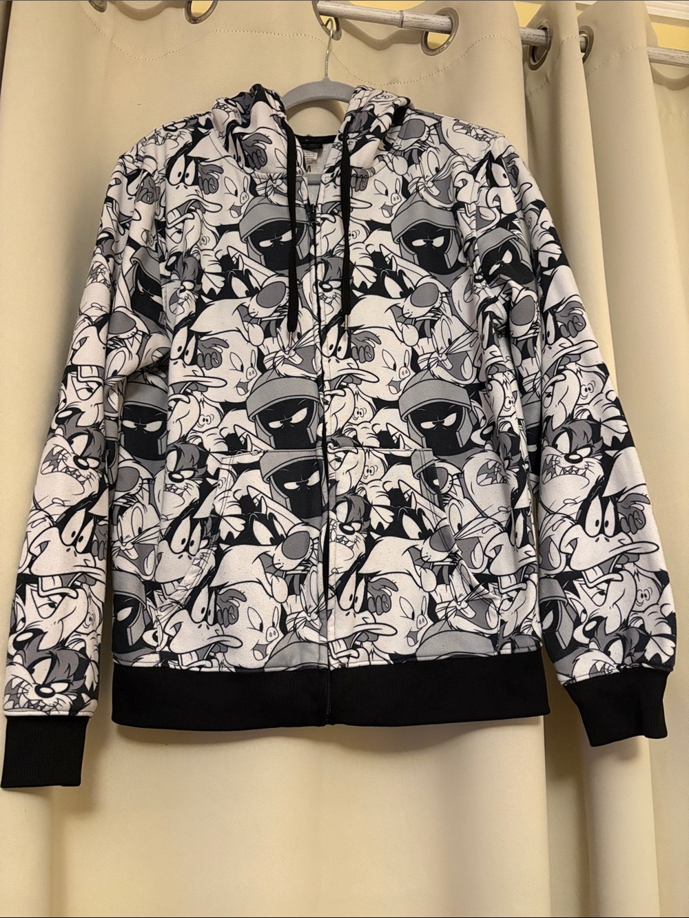 Kids Black & White Cartoon Zip-Up Hoodie Jacket